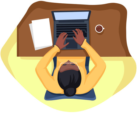 Illustration of a Man Working on His Laptop in the Officeのイラスト素材