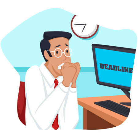 Illustration of a Businessman in His 30s Thinking About Deadlineのイラスト素材