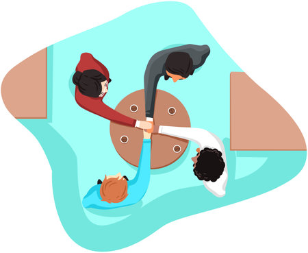 Illustration of a Couple Stretching their Hands on a Matのイラスト素材