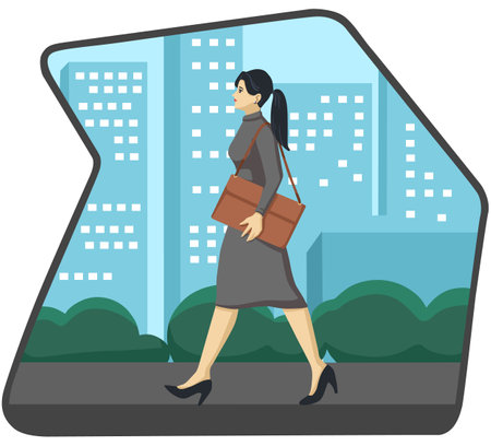 Illustration of a Businesswoman with a Briefcase Walking in the Cityのイラスト素材