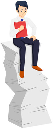 Illustration of a Businessman Sitting on a Rock Reading a Bookのイラスト素材