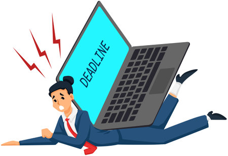 Cartoon Illustration of Businessman with Laptop and Deadline Signのイラスト素材
