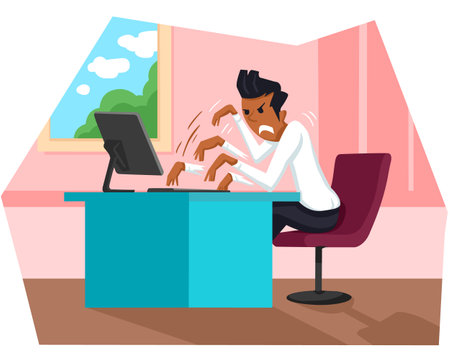 Businessman working at the computer. Vector illustration in a flat styleのイラスト素材