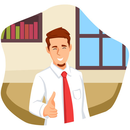 Illustration of a Businessman Giving a Thumbs Up and Smilingのイラスト素材