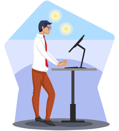Vector illustration of a man working in the office. Businessman at work.のイラスト素材