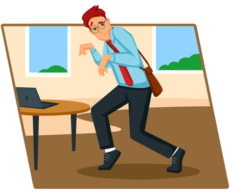 Businessman running in the office. Vector illustration in cartoon style.のイラスト素材
