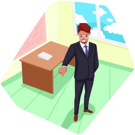 Vector isometric illustration of a businessman standing in front of the ballot box.のイラスト素材