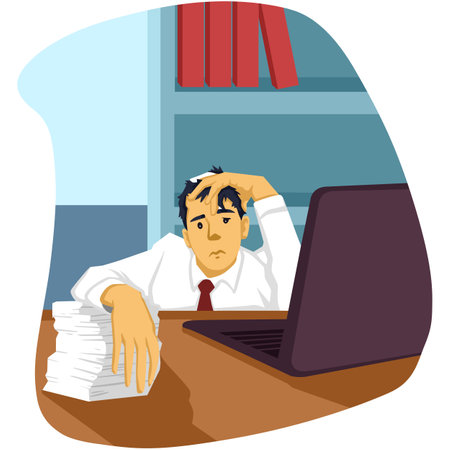 Illustration of a Businessman Tired from Working in the Officeのイラスト素材