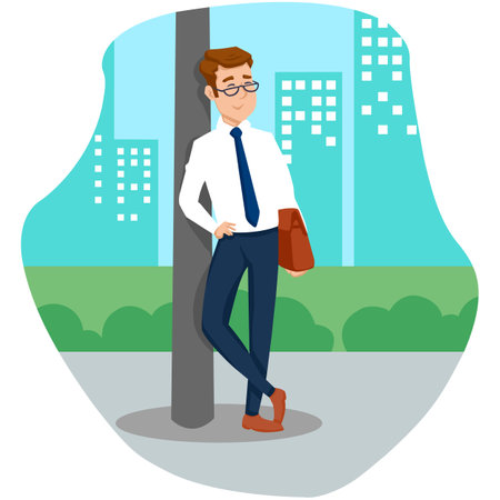 Businessman standing near a tree. Vector illustration in a flat style.のイラスト素材