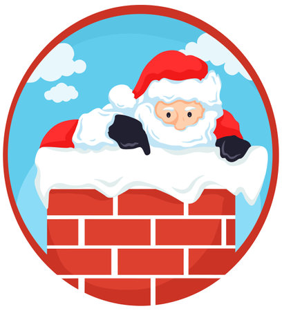 Santa Claus on the chimney. Vector illustration in cartoon style.のイラスト素材