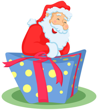 Illustration of Santa Claus sitting in a gift box on a white backgroundのイラスト素材