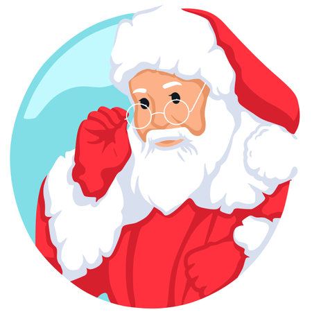 Santa Claus in a red coat and glasses. Vector cartoon illustration.のイラスト素材