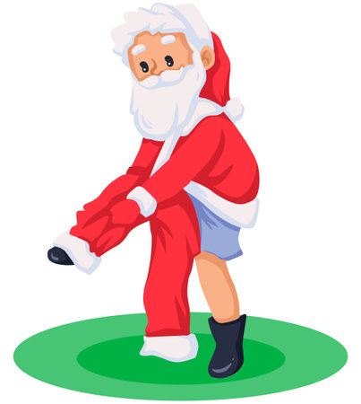 Cartoon illustration of Santa Claus is skating on a green grass.のイラスト素材
