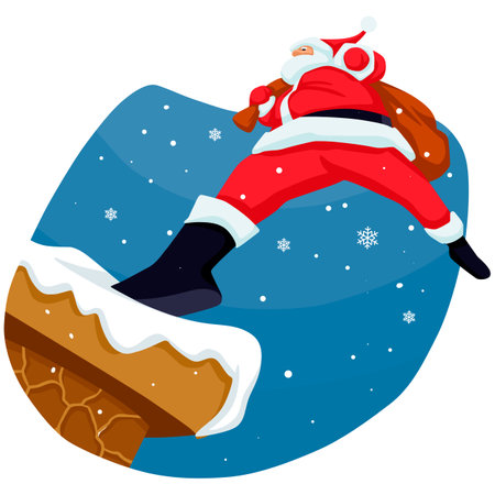 Santa Claus flying on the snowdrift. Christmas vector illustration.のイラスト素材