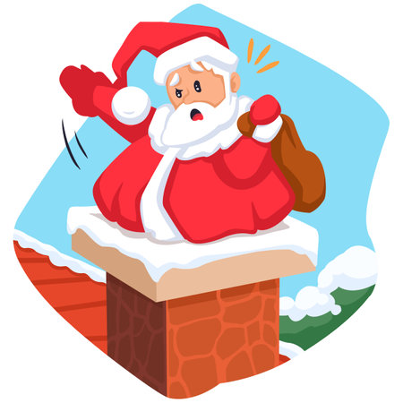 Cartoon Santa Claus sitting on a chimney. Vector illustration.のイラスト素材