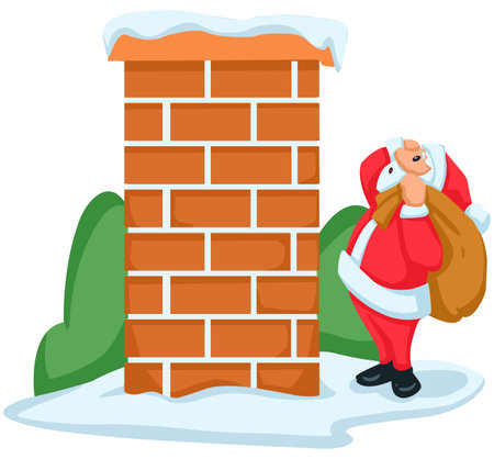 Santa Claus climbs the chimney of the house. Vector illustration.のイラスト素材