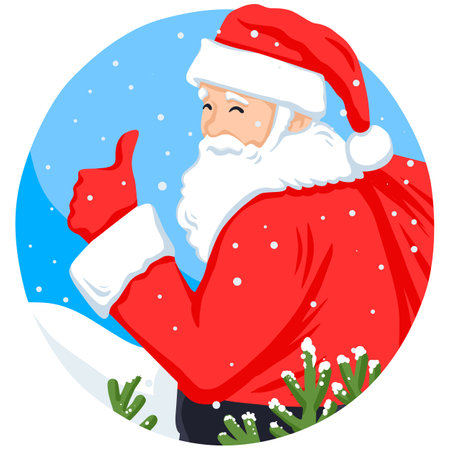 Santa Claus giving thumbs up. Vector illustration in a flat style.のイラスト素材