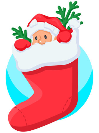 Santa Claus with a Christmas sock on a white background. Vector illustrationのイラスト素材