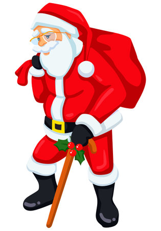 Santa Claus with walking stick on a white background. Vector illustration.のイラスト素材