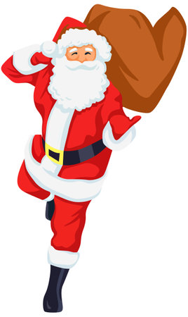 Santa Claus with a bag of gifts on a white background. Vector illustrationのイラスト素材