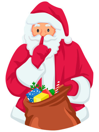 Santa Claus with a bag full of gifts. Vector cartoon illustration.のイラスト素材