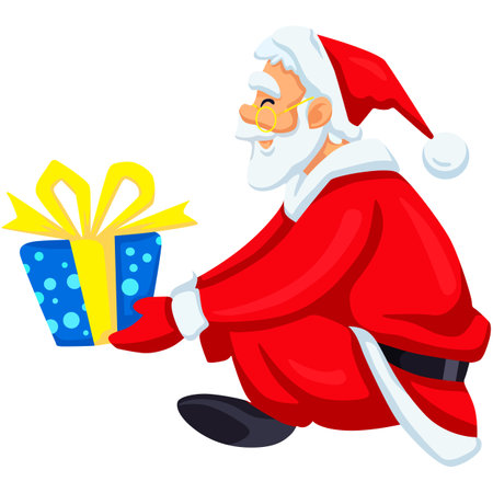 Santa Claus with gift box. Christmas and New Year vector illustration.のイラスト素材