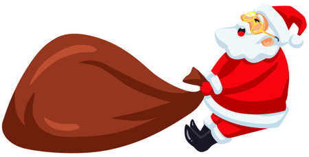 Santa Claus with a sack of gifts on a white background. Vector illustrationのイラスト素材