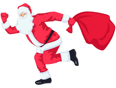 Santa Claus is running with a bag of gifts. Vector illustration.のイラスト素材