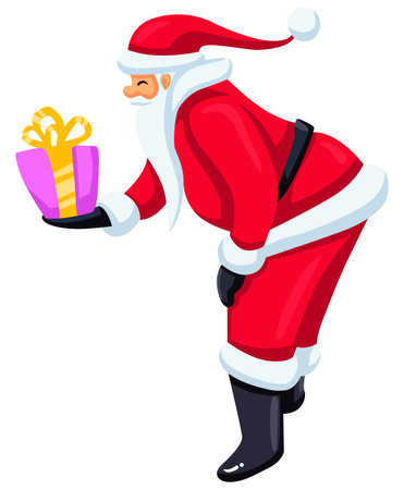 Santa Claus with a gift box on a white background. Vector illustration.のイラスト素材