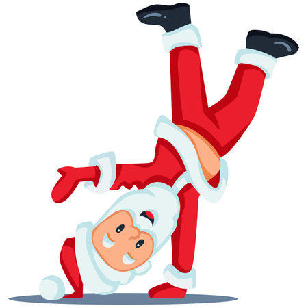 Santa Claus jumping isolated on white background. Cartoon style. Vector illustration.のイラスト素材