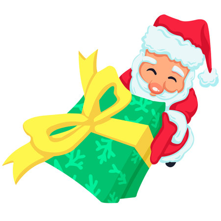 Cute cartoon Santa Claus holding a gift. Vector illustration isolated on white background.のイラスト素材