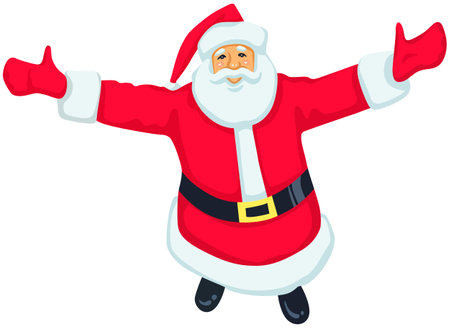 Santa Claus with thumbs up. Vector illustration isolated on white background.のイラスト素材