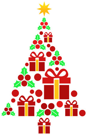 christmas tree with presents isolated on a white background, vector illustrationのイラスト素材