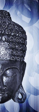 Half a buddha face on an abstract wallpaper の写真素材