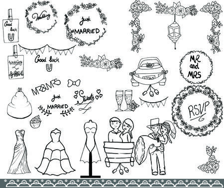 Hand drawn images for a special wedding. Selection of habd drawn flowers for the buyer to arrange as requiredのイラスト素材
