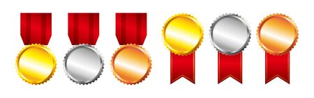 set of gold silver and bronze medalsのイラスト素材