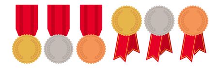 set of gold silver and bronze medalsのイラスト素材