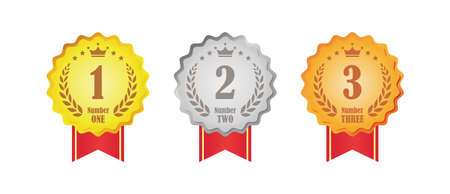 Gold, silver and bronze 1st, 2nd and 3rd ranking icon setのイラスト素材