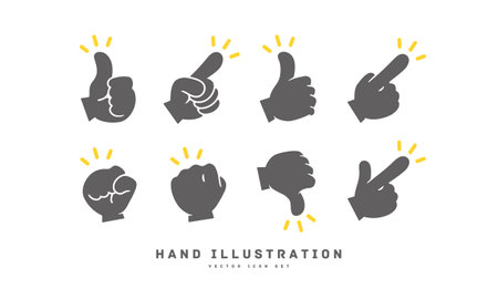Various hand icons Like Good Nice Bad Check Point Fistのイラスト素材
