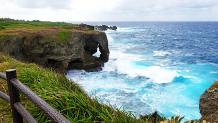 Manzamo Okinawa on a high wave dayの写真素材