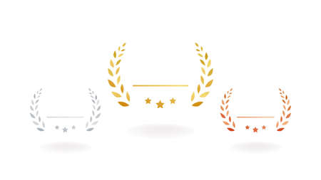 set of gold silver and bronze medals flat icons / award / prize / rank / rankingのイラスト素材