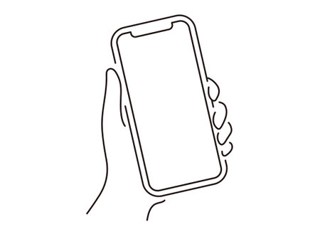 Smartphone and hand vector line illustrationのイラスト素材
