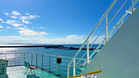 landscape of okinawa uruma city okinawa prefecture tsuken island ferryの写真素材