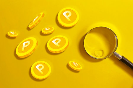 Points and magnifying glass Image where points can be accumulated Background materialの写真素材