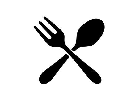 Spoon and fork icon. Flat style black icon on white.のイラスト素材