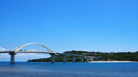 Motobu Town, Okinawa Prefecture Sesoko Bridge, A spectacular view of the seaの写真素材