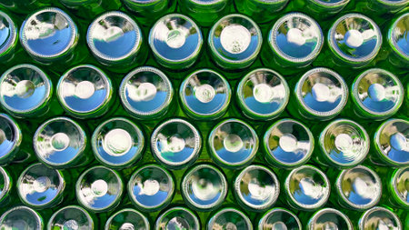 Bottle bottoms lined up in a rowの写真素材