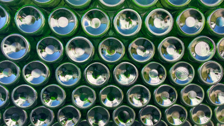 Bottle bottoms lined up in a rowの写真素材