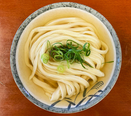 Aerial shot of delicious looking udon noodlesの写真素材