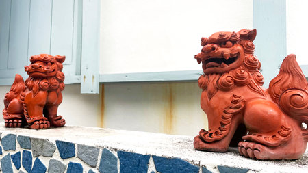 Okinawa's traditional culture: Shisa guarding the tropical scenery